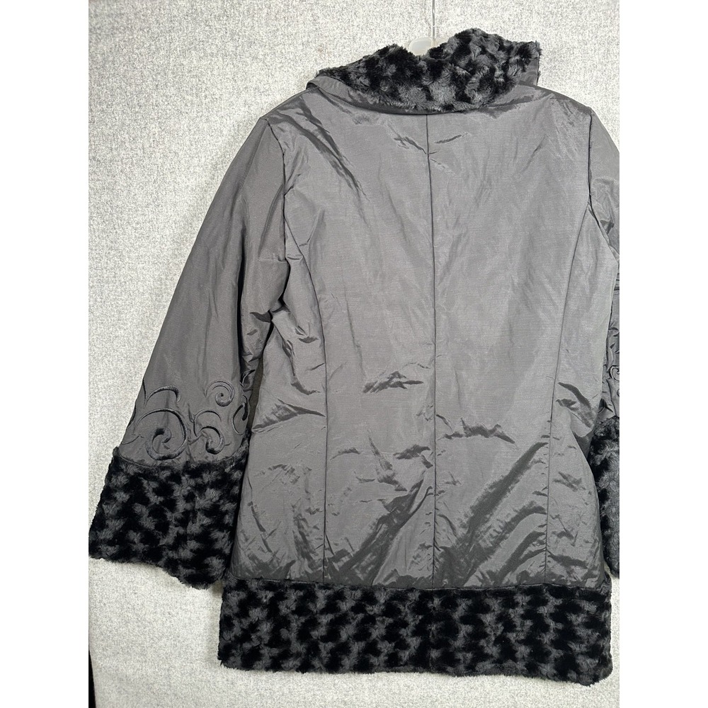 Montana Co Womens Small Jacket Coat Black Faux Fur Chic Embroidered - Picture 12 of 13
